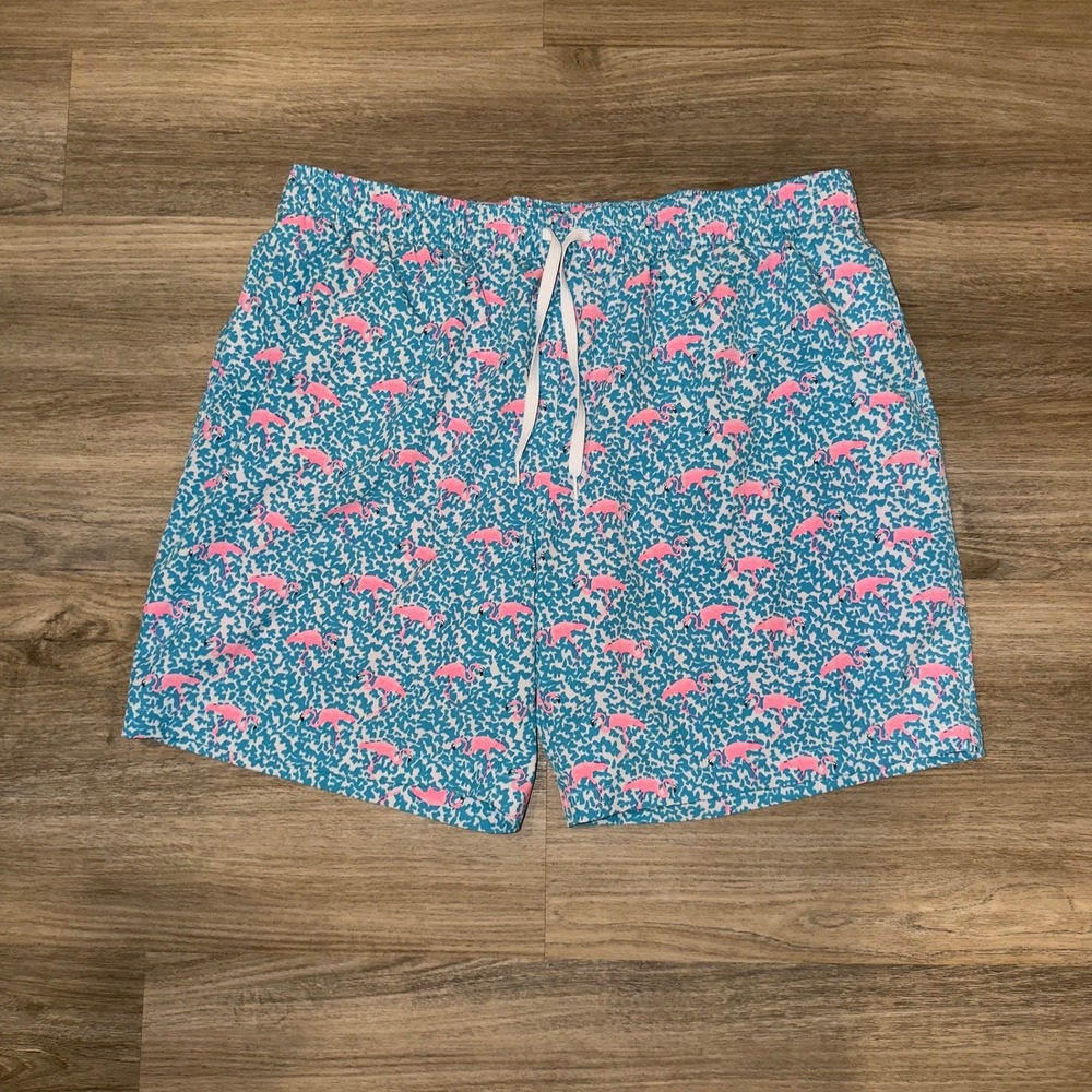 Chubbies Mens Flamingo Print Swim Trunks Blue Pink 7 Inch Inseam XXL
